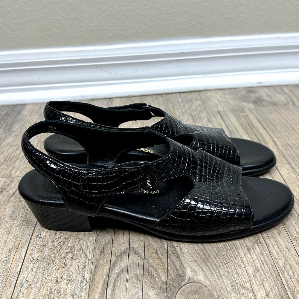 SAS Black Croc Patent Suntimer Slingbacks Sandals, size 9 N Narrow - Picture 3 of 7